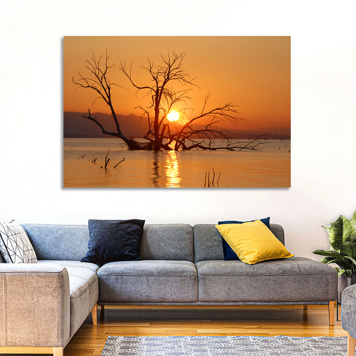 Salton Sea Sunrise Wall Art in a room, landscape
