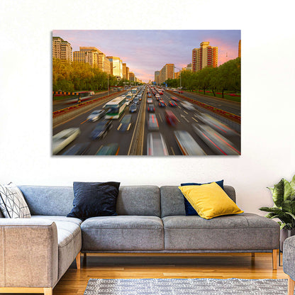 Beijing Sunset Traffic Streaks Wall Art