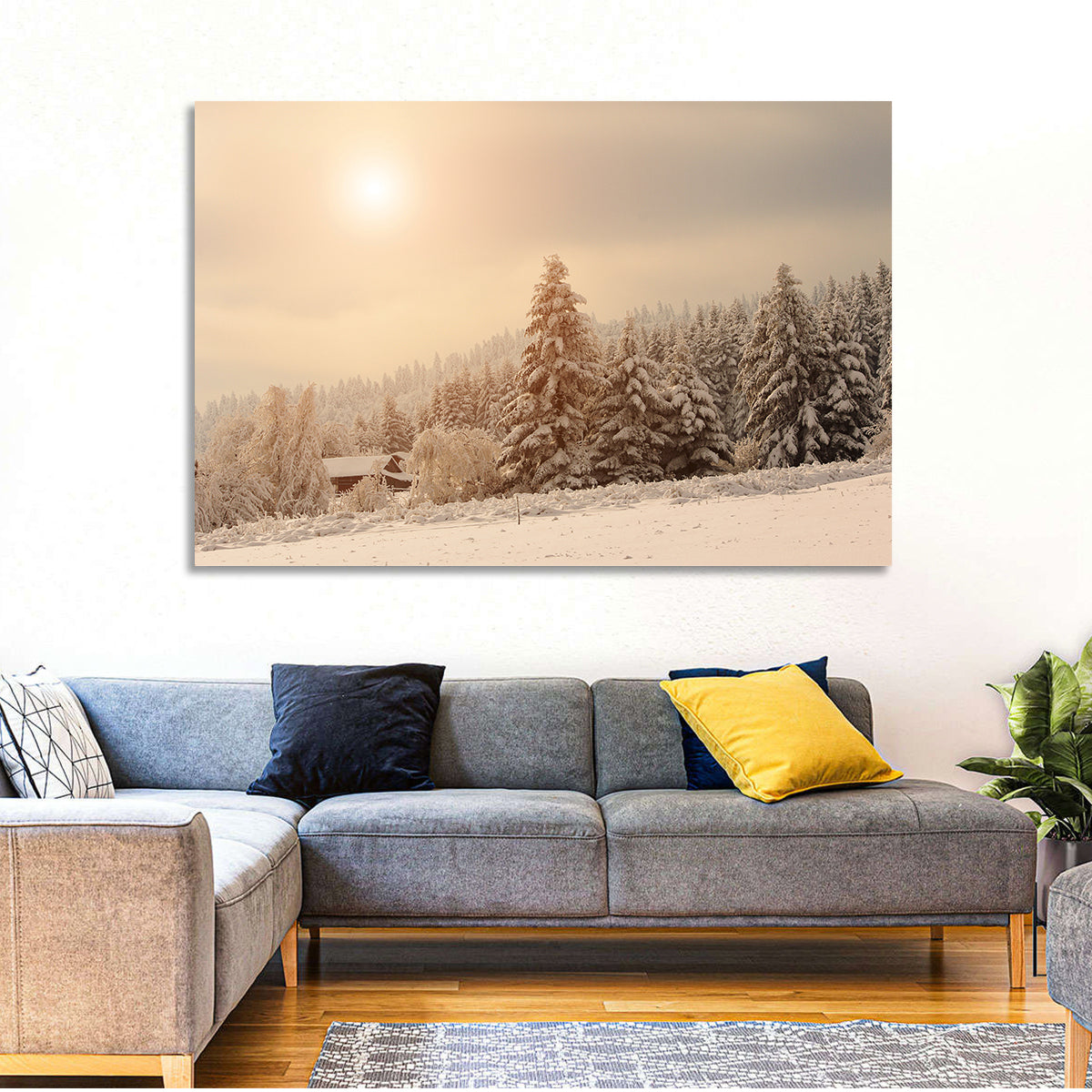 Snowy Pine Forest at Golden Hour Wall Art