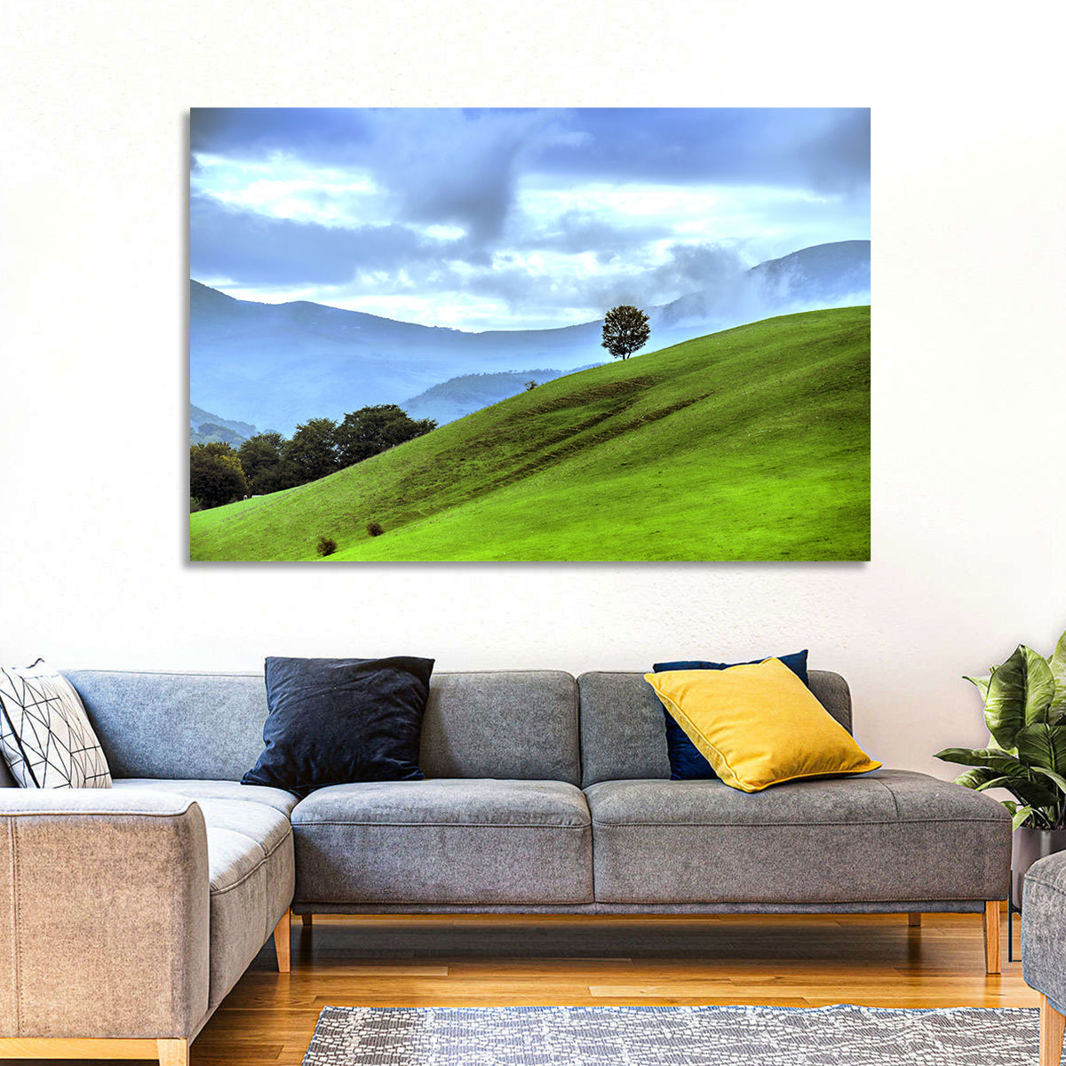 Talish Hillside with Lone Tree Wall Art in a room, landscape