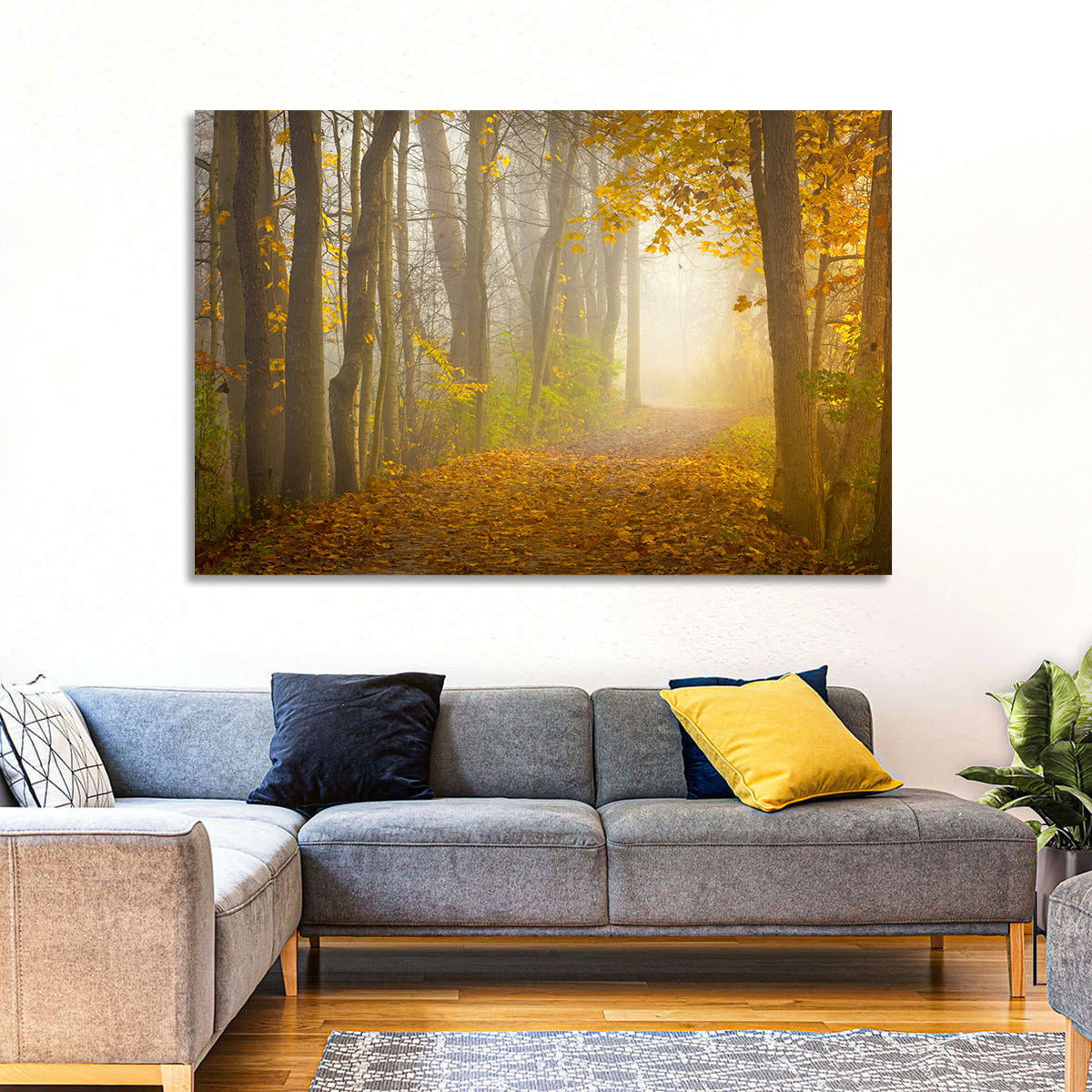 Cuyahoga Valley Autumn Path Wall Art in a room, landscape