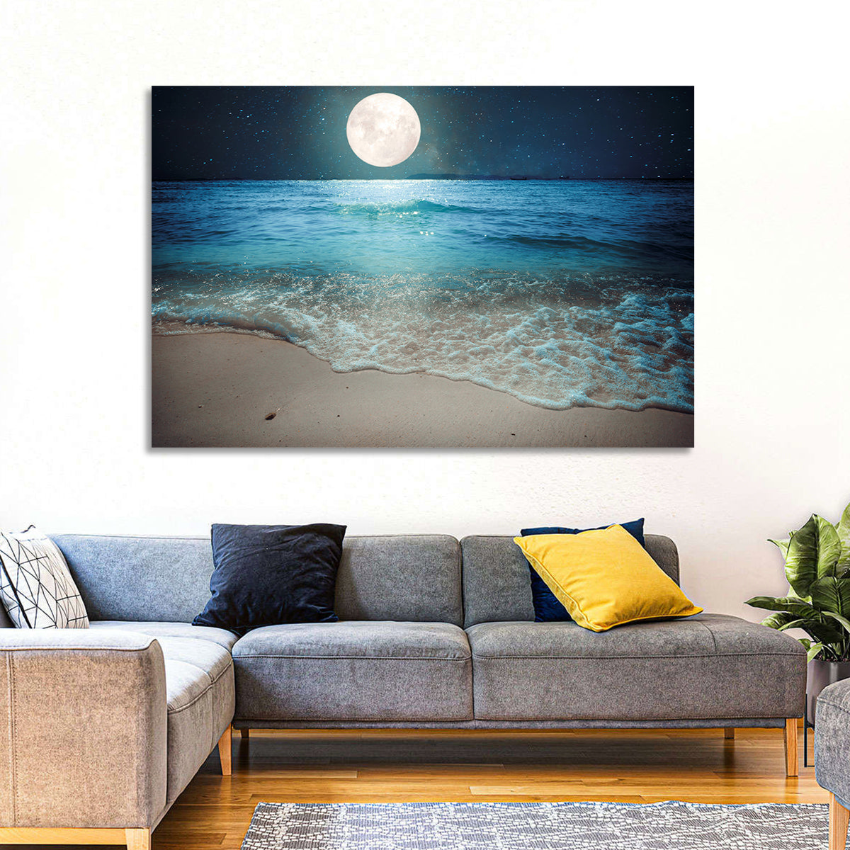 Full Moon Over Beach Wall Art