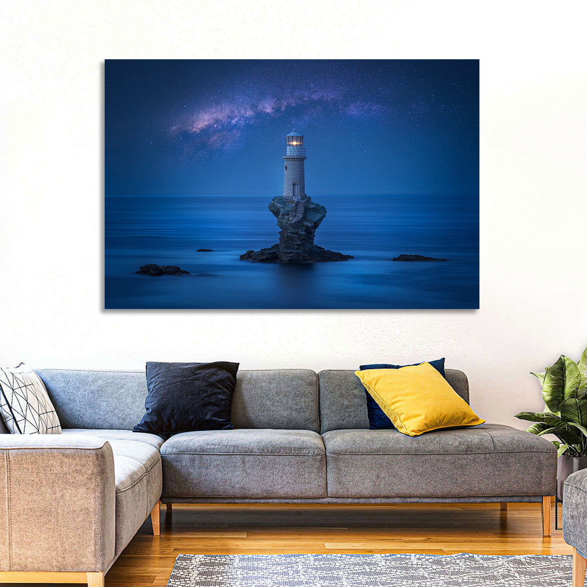 Tourlitis Lighthouse Nightscape Wall Art in a room, landscape