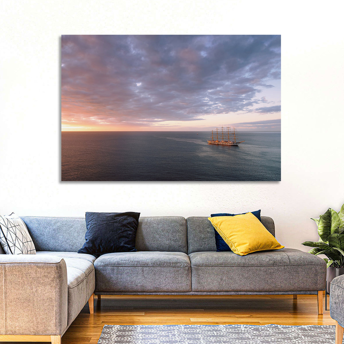 Sunlit Tall Ship at Sea Wall Art