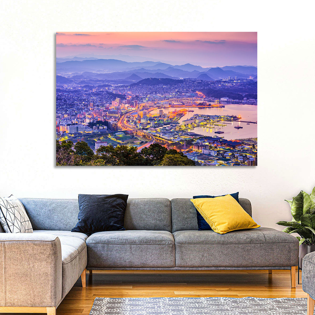 Sasebo Downtown Twilight Harbor Wall Art