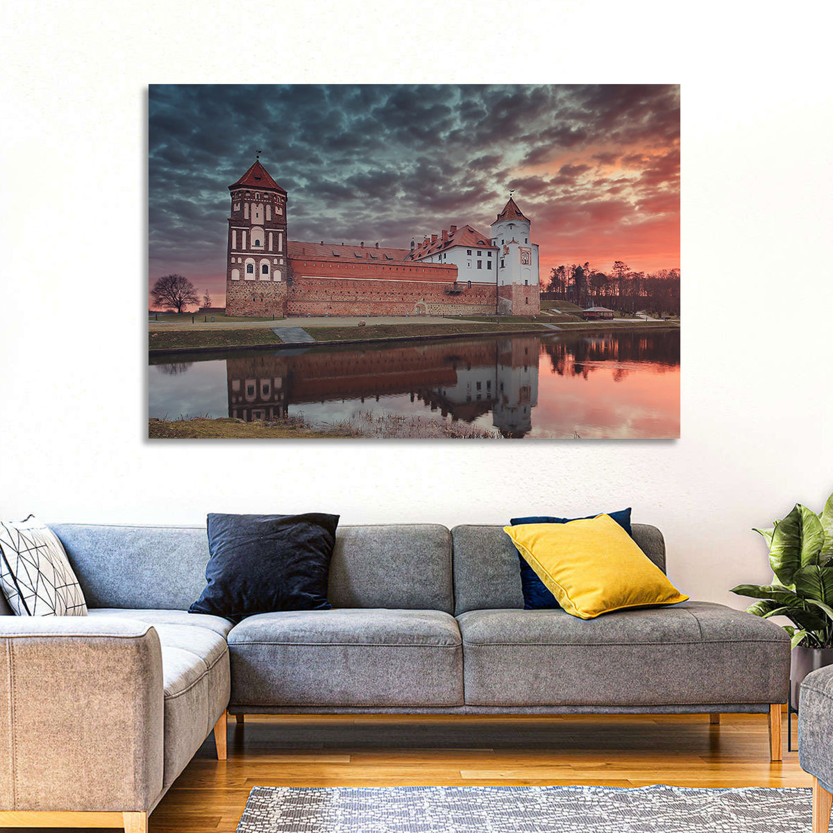 Mir Castle at Dusk Wall Art in a room, landscape