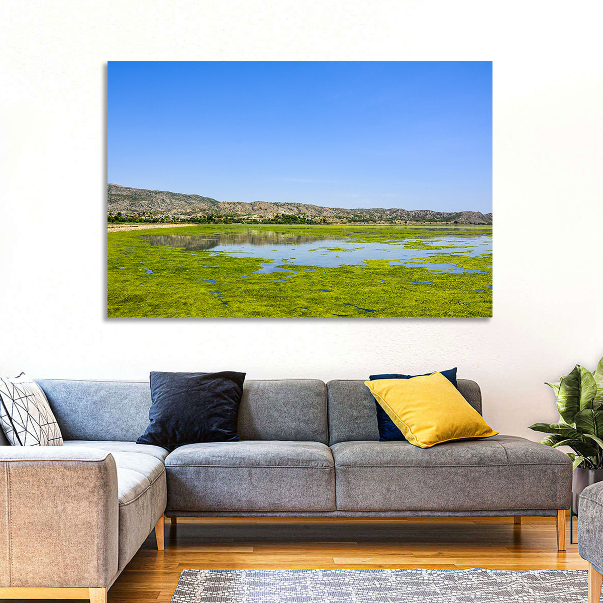 Uchali Lake Algae Reflection Wall Art in a room, landscape