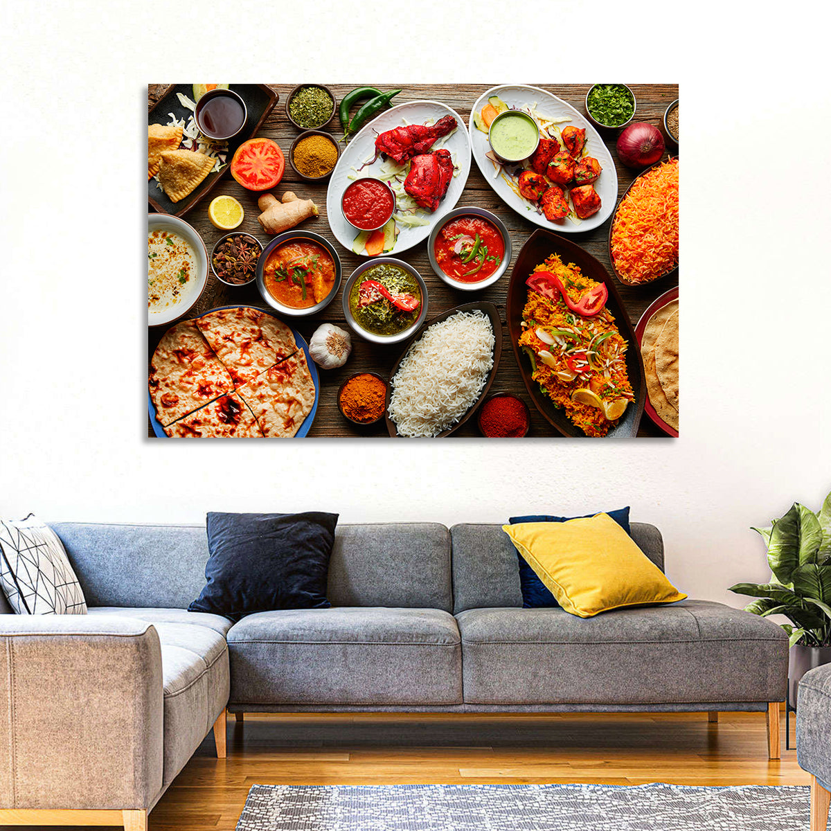 Indian Cuisine Flat Lay Wall Art in a room, landscape