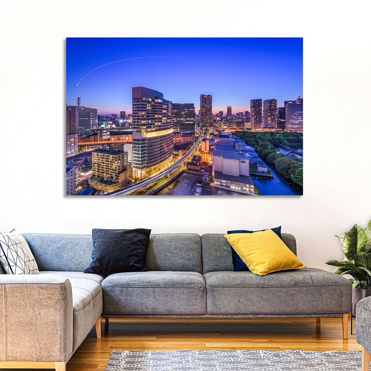Tokyo Monorail Light Trails at Twilight Wall Art in a room, landscape