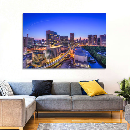 Tokyo Monorail Light Trails at Twilight Wall Art