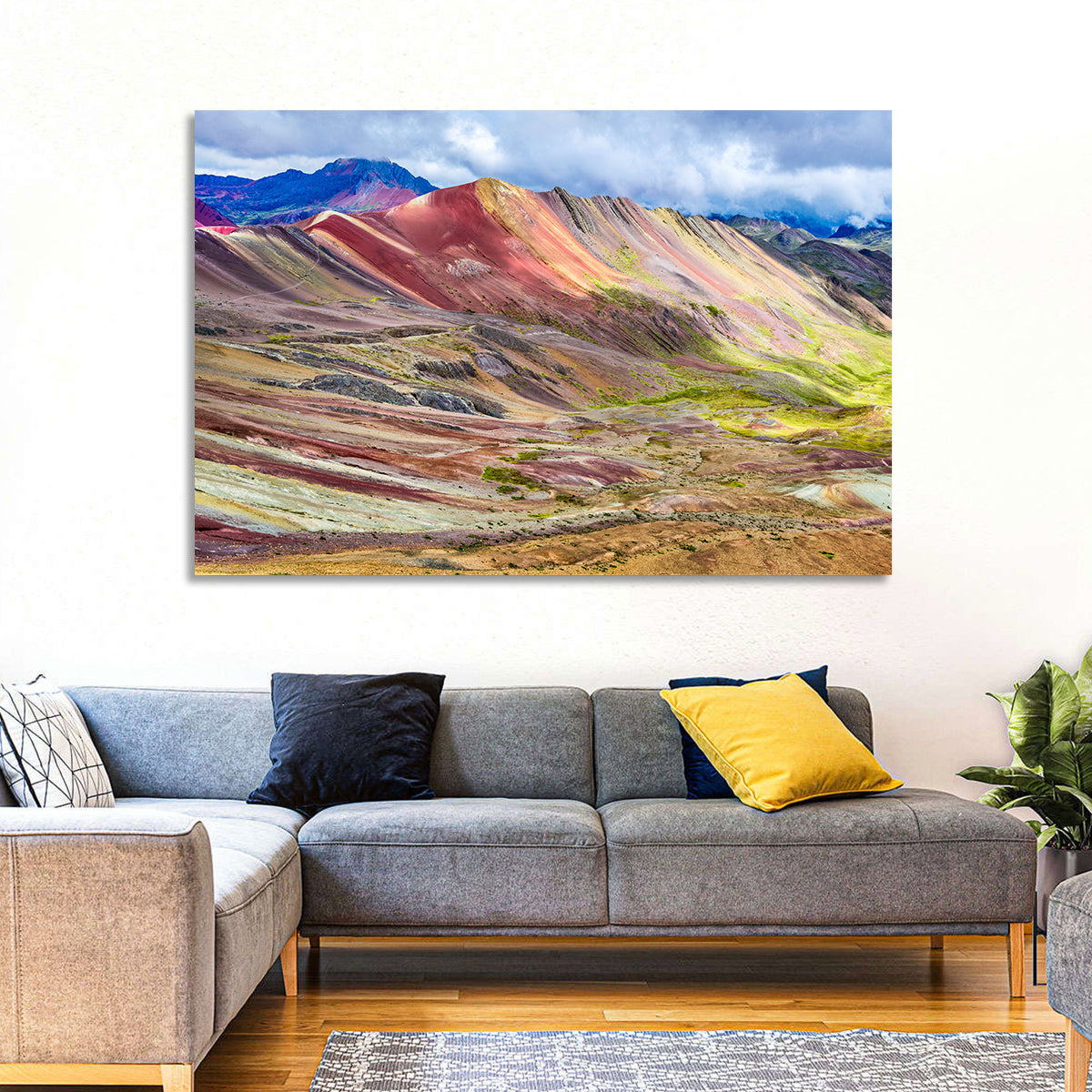 Vinicunca Rainbow Mountain Peru Wall Art in a room, landscape