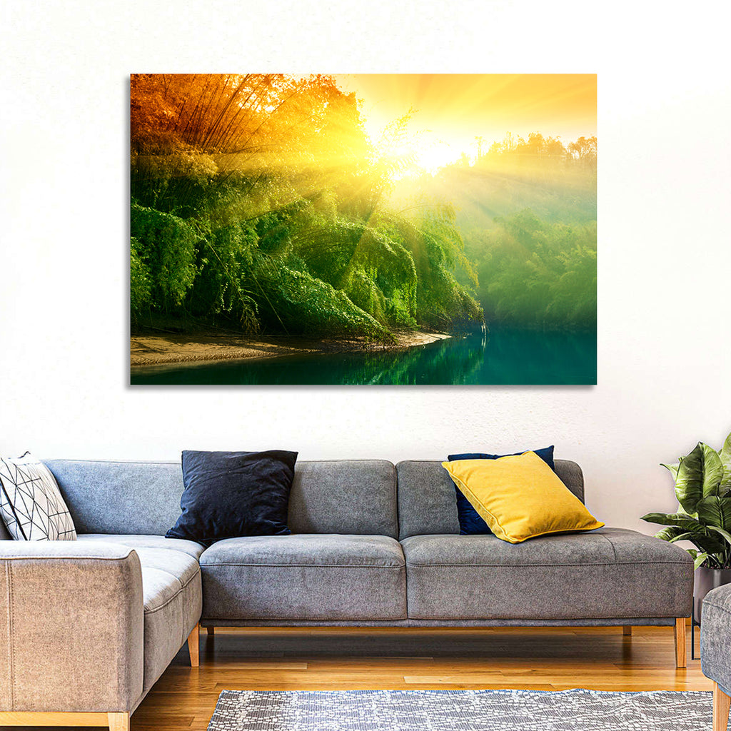 Golden Bamboo Riverbank Wall Art