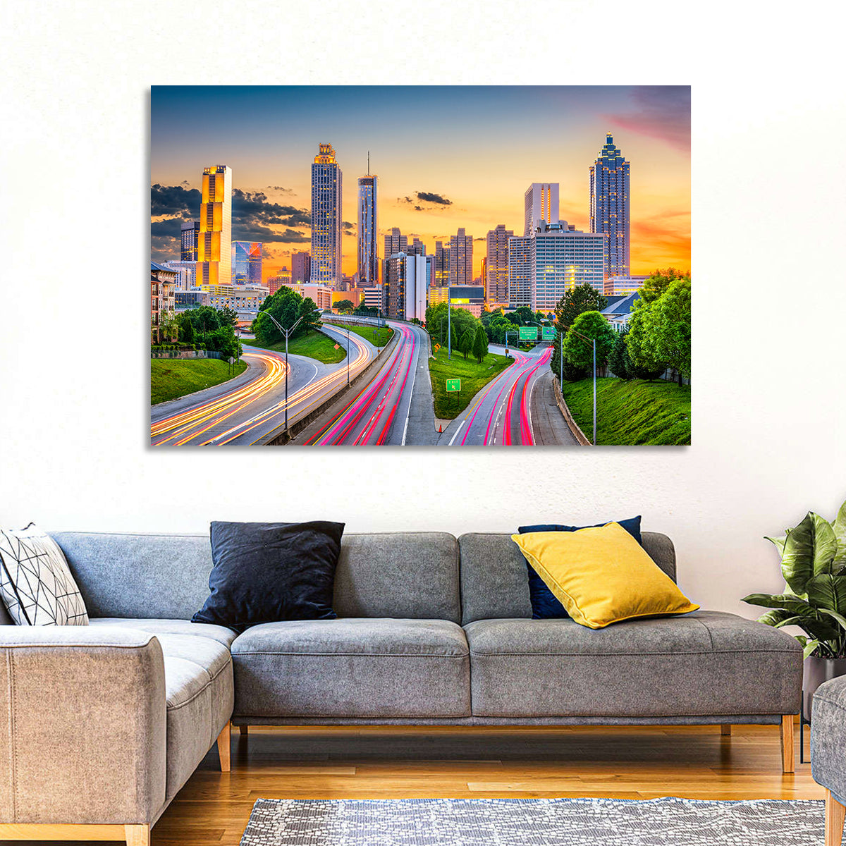 Atlanta Skyline at Dusk Wall Art in a room, landscape
