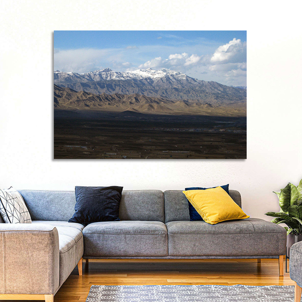 Snow-capped Afghan Mountains Wall Art in a room, landscape