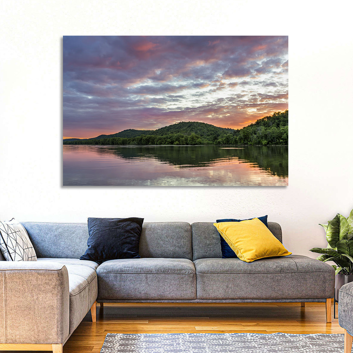 Ohio River Paden City at Dusk Wall Art in a room, landscape