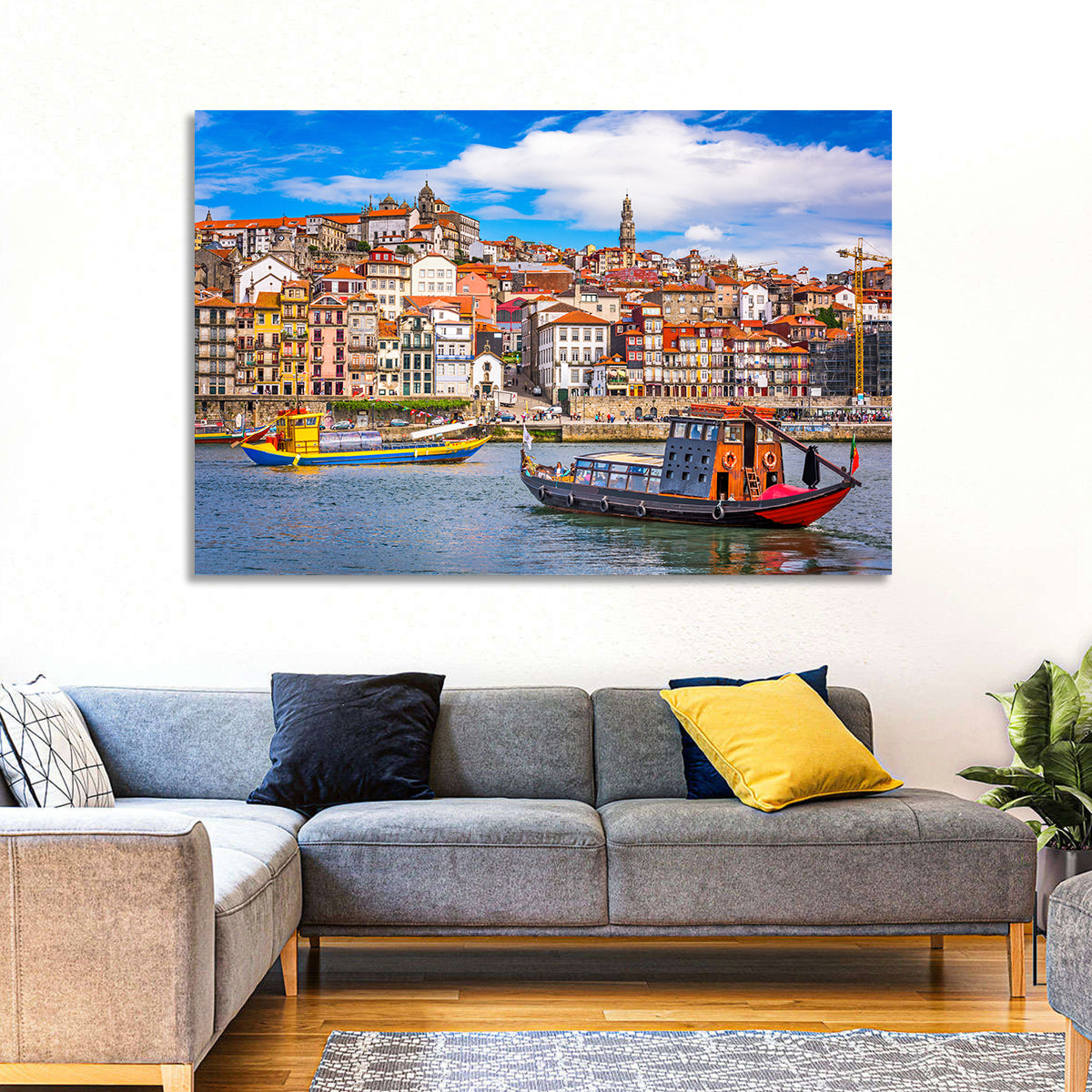 Porto Old Town Douro Riverfront Wall Art in a room, landscape