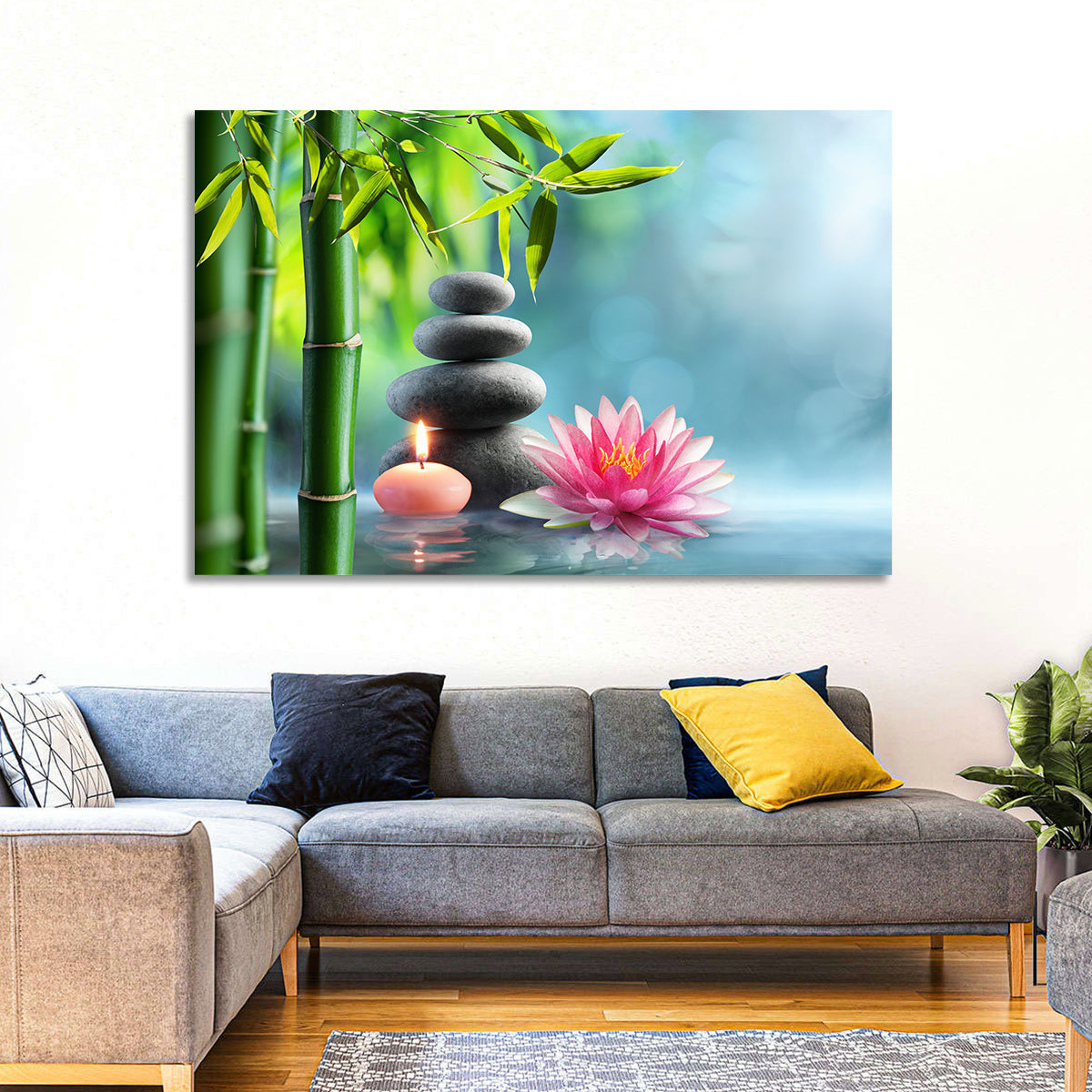 Zen Massage Stones with Waterlily Wall Art