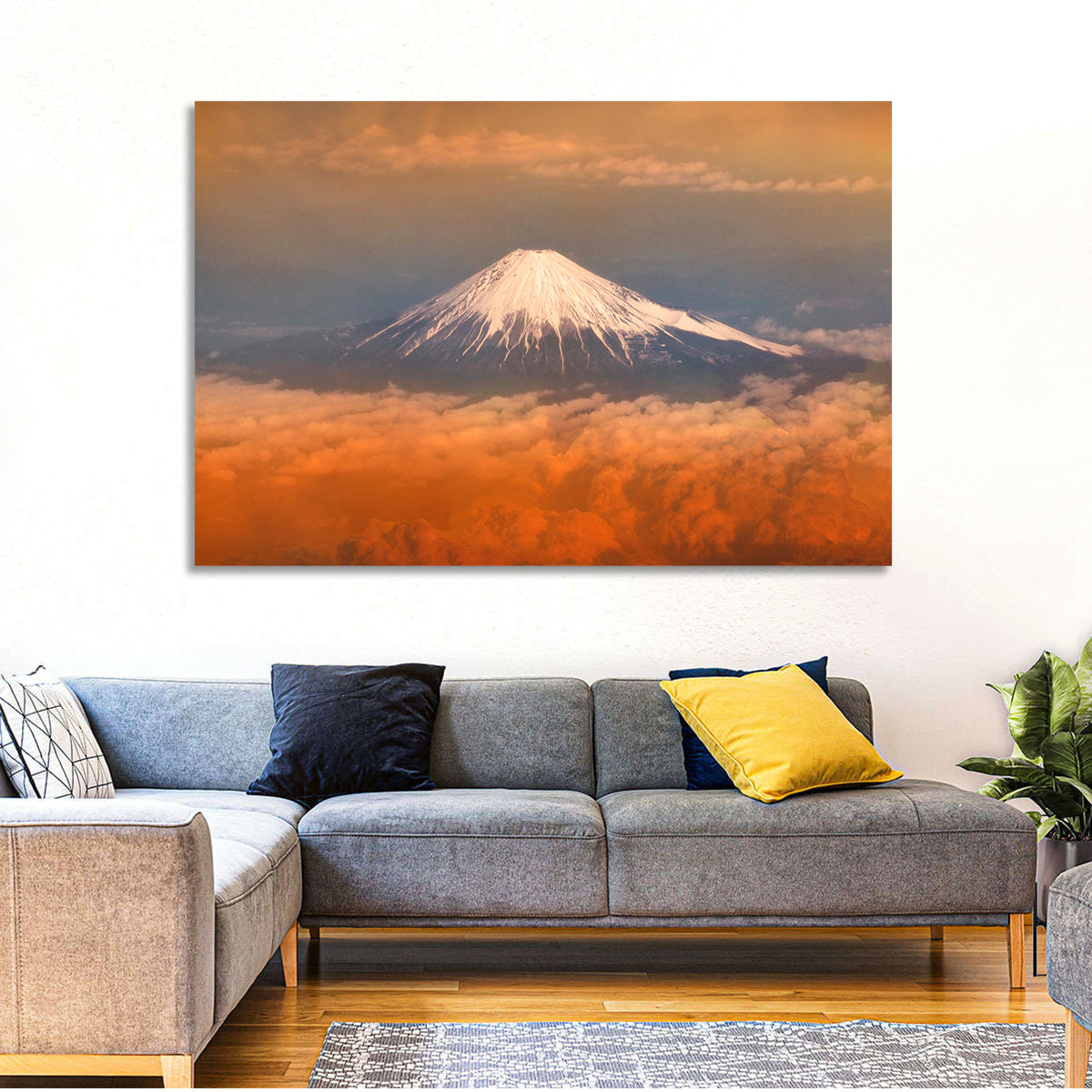 Snow-capped Mount Fuji at Sunset Wall Art in a room, landscape