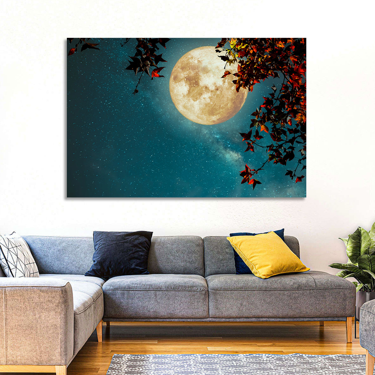 Autumn Moon with Milky Way Wall Art in a room, landscape