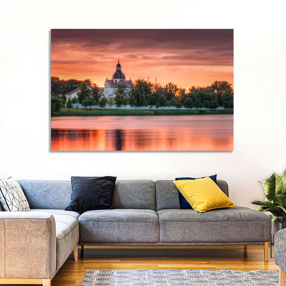 Corpus Christi Church Sunset Reflection Wall Art in a room, landscape