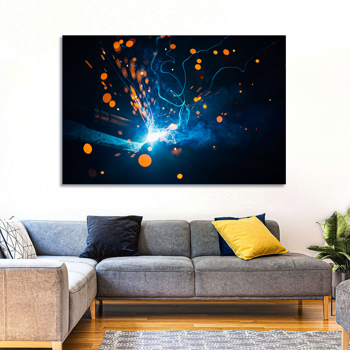 Bright Blue Welding Sparks Wall Art