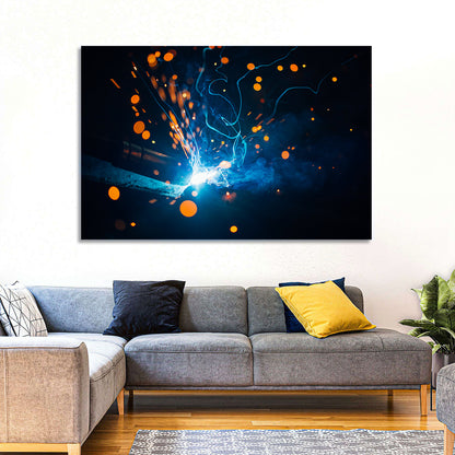 Bright Blue Welding Sparks Wall Art