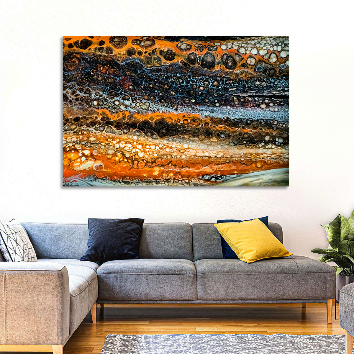 Cosmic River Strata Abstract Pour Wall Art in a room, landscape