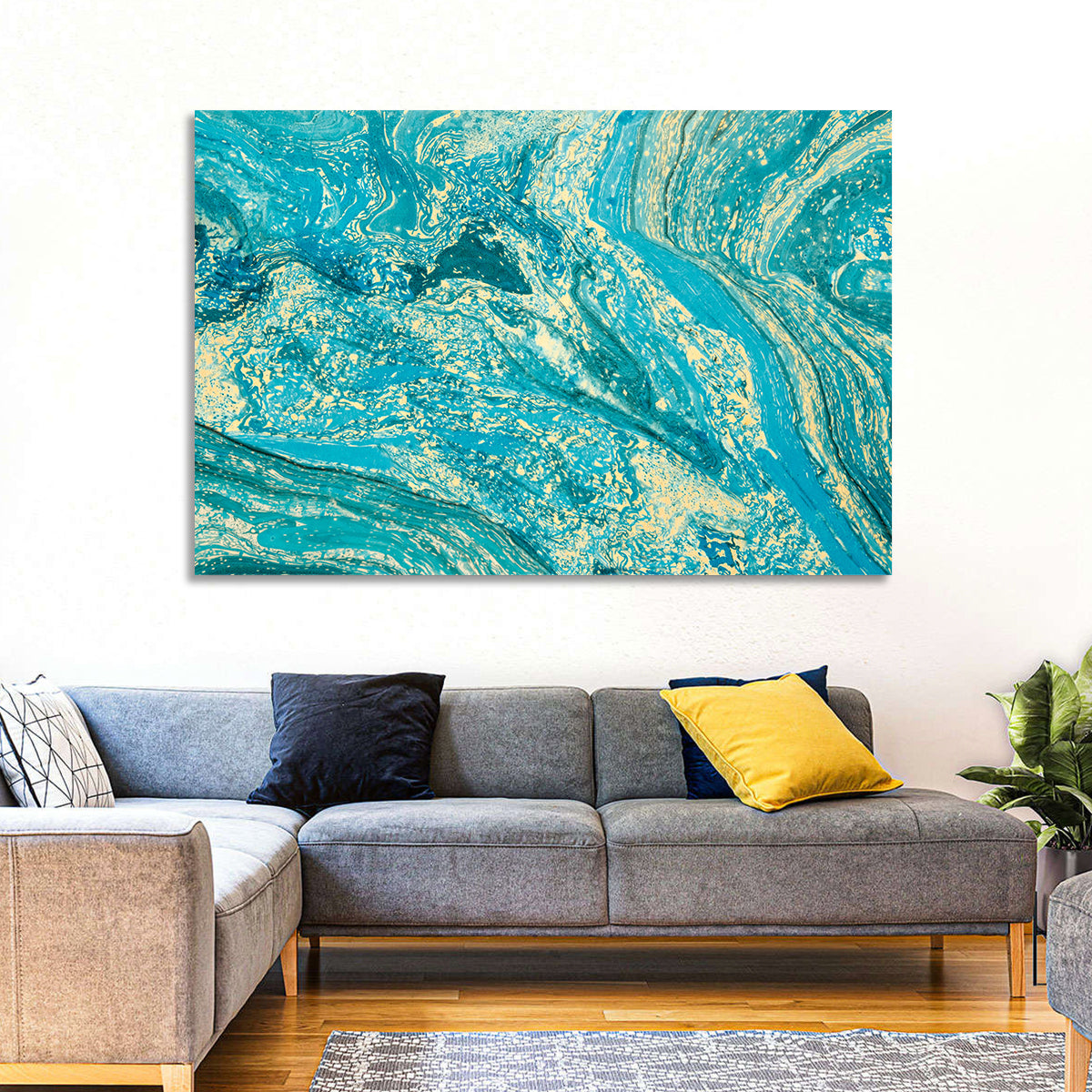 Teal Marble Swirls Abstract Wall Art