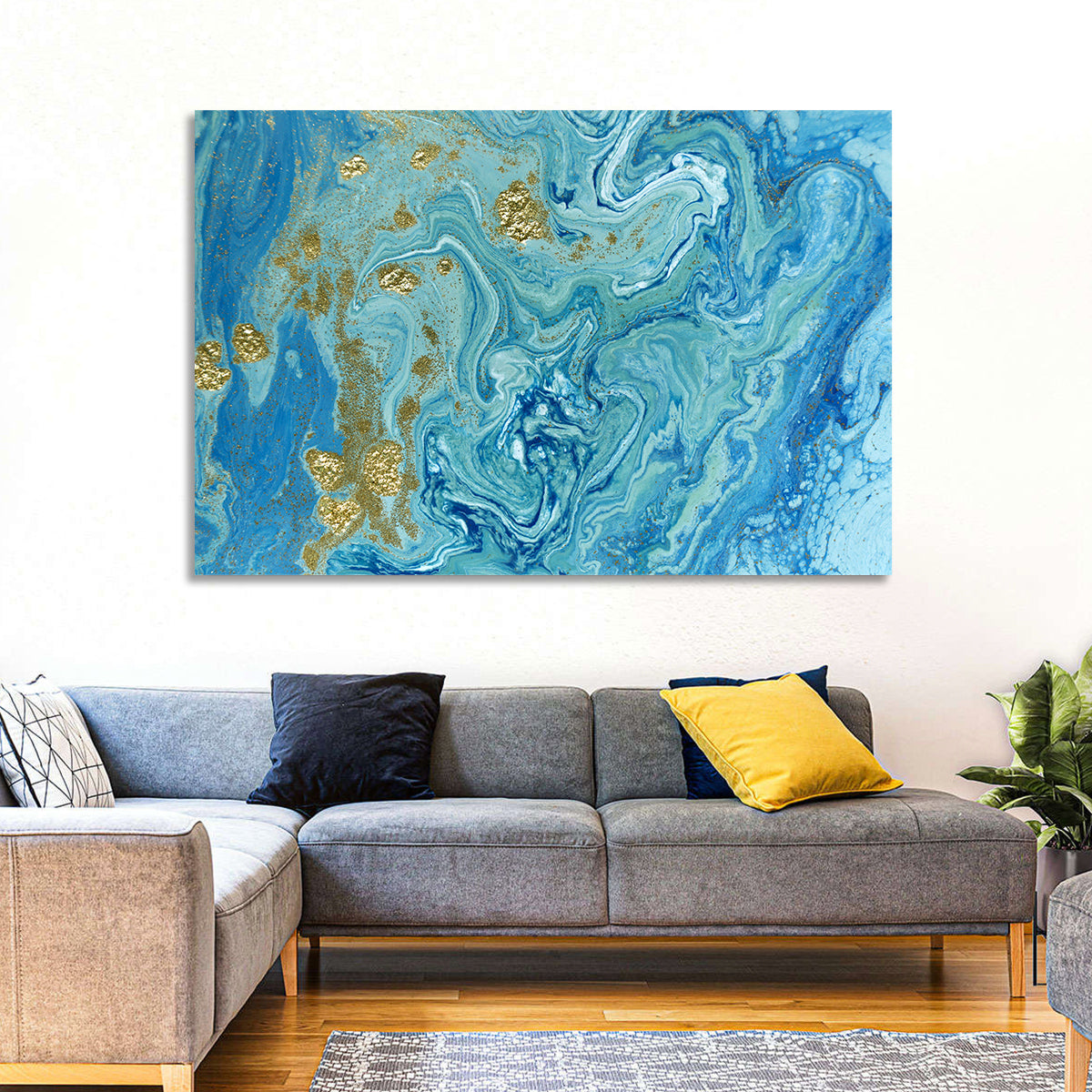 Blue Marble Streams Wall Art in a room, landscape