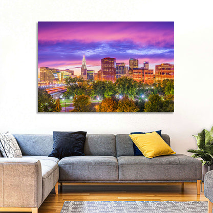 Hartford Skyline at Dusk Wall Art