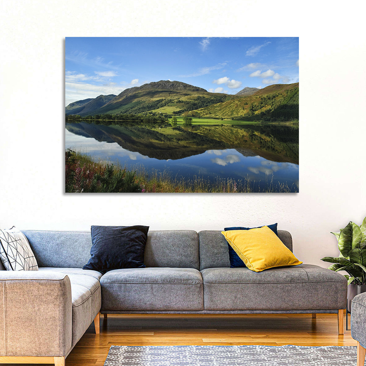 Irish Lake Reflection Wall Art in a room, landscape