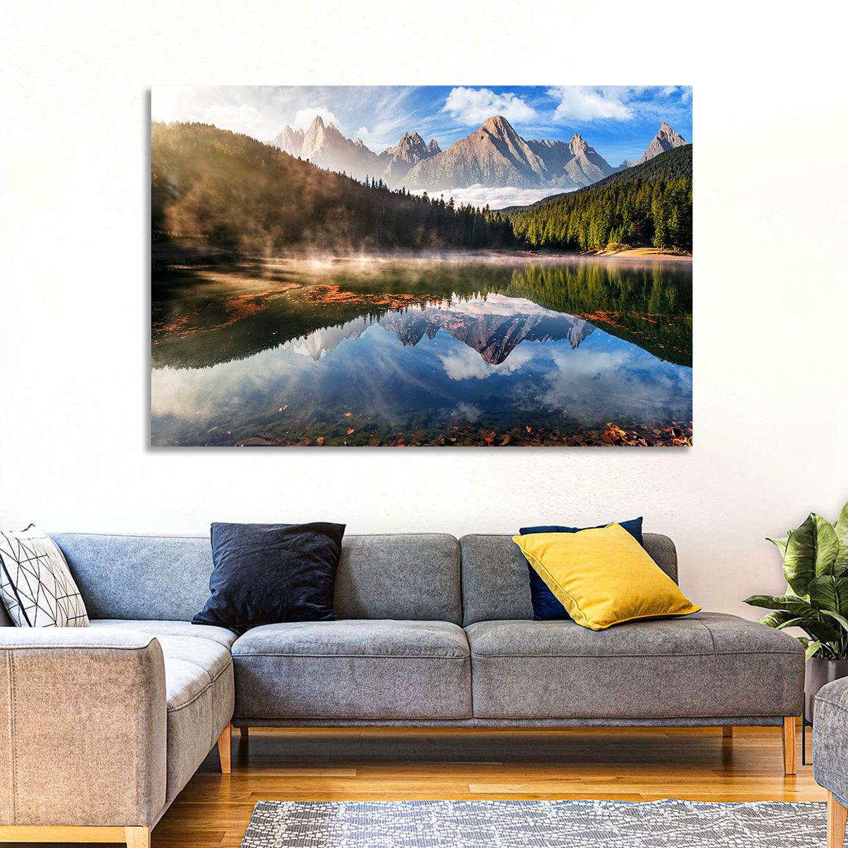 Morning Mist Mountain Lake Wall Art