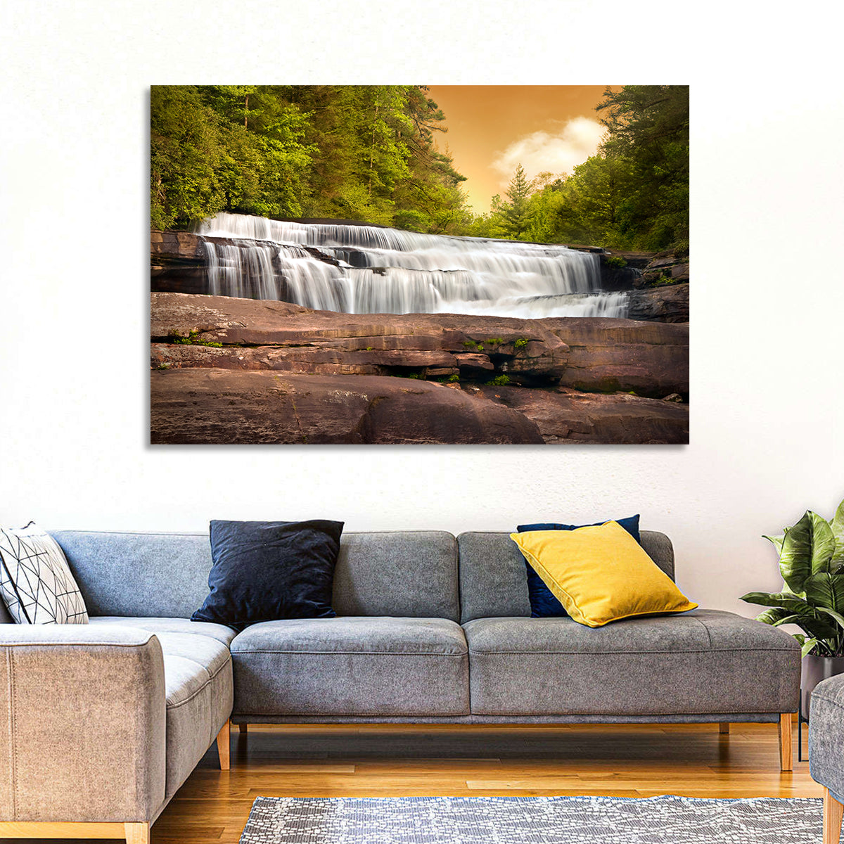 Blue Ridge Waterfall at Golden Hour Wall Art in a room, landscape