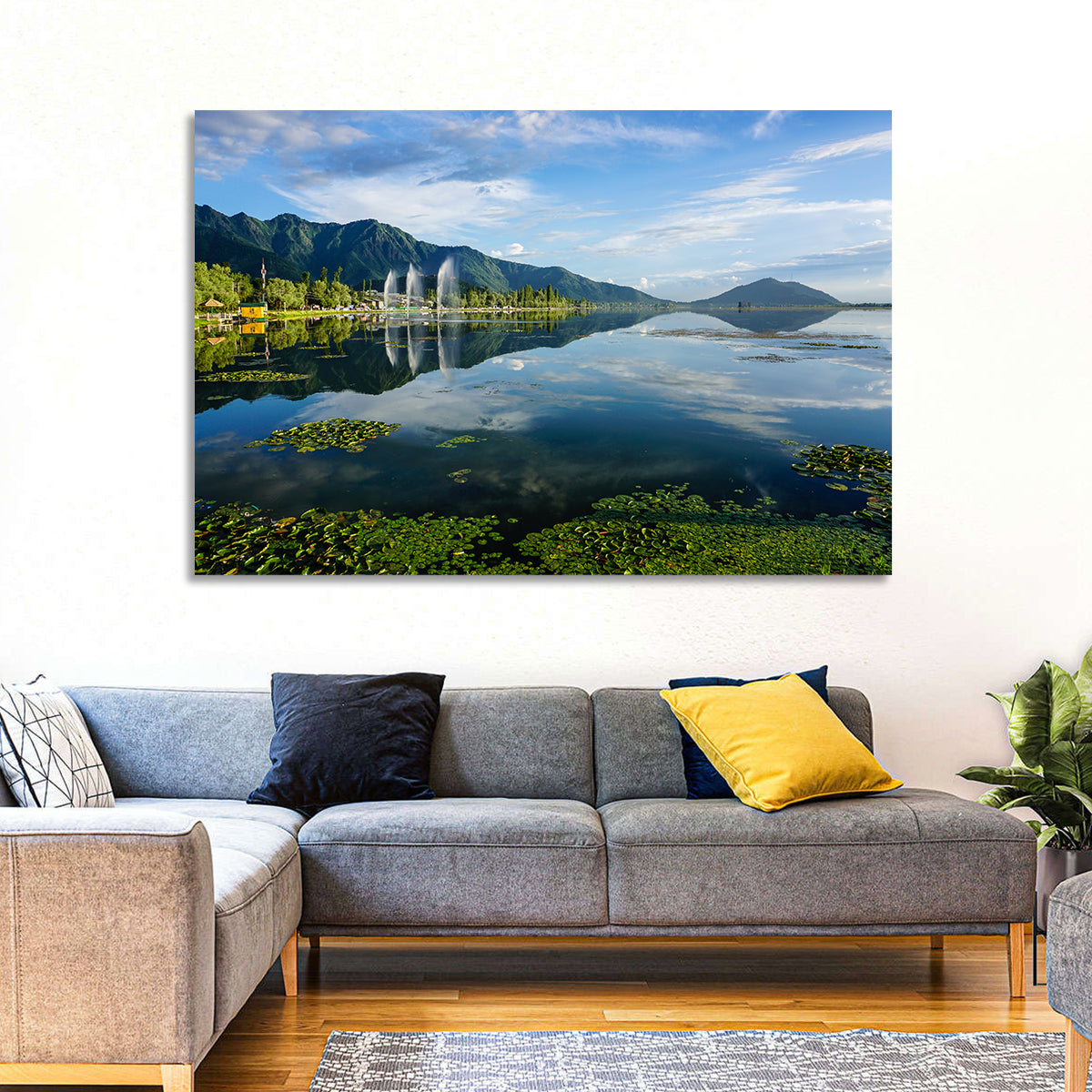 Dal Lake Reflections, Srinagar Wall Art in a room, landscape