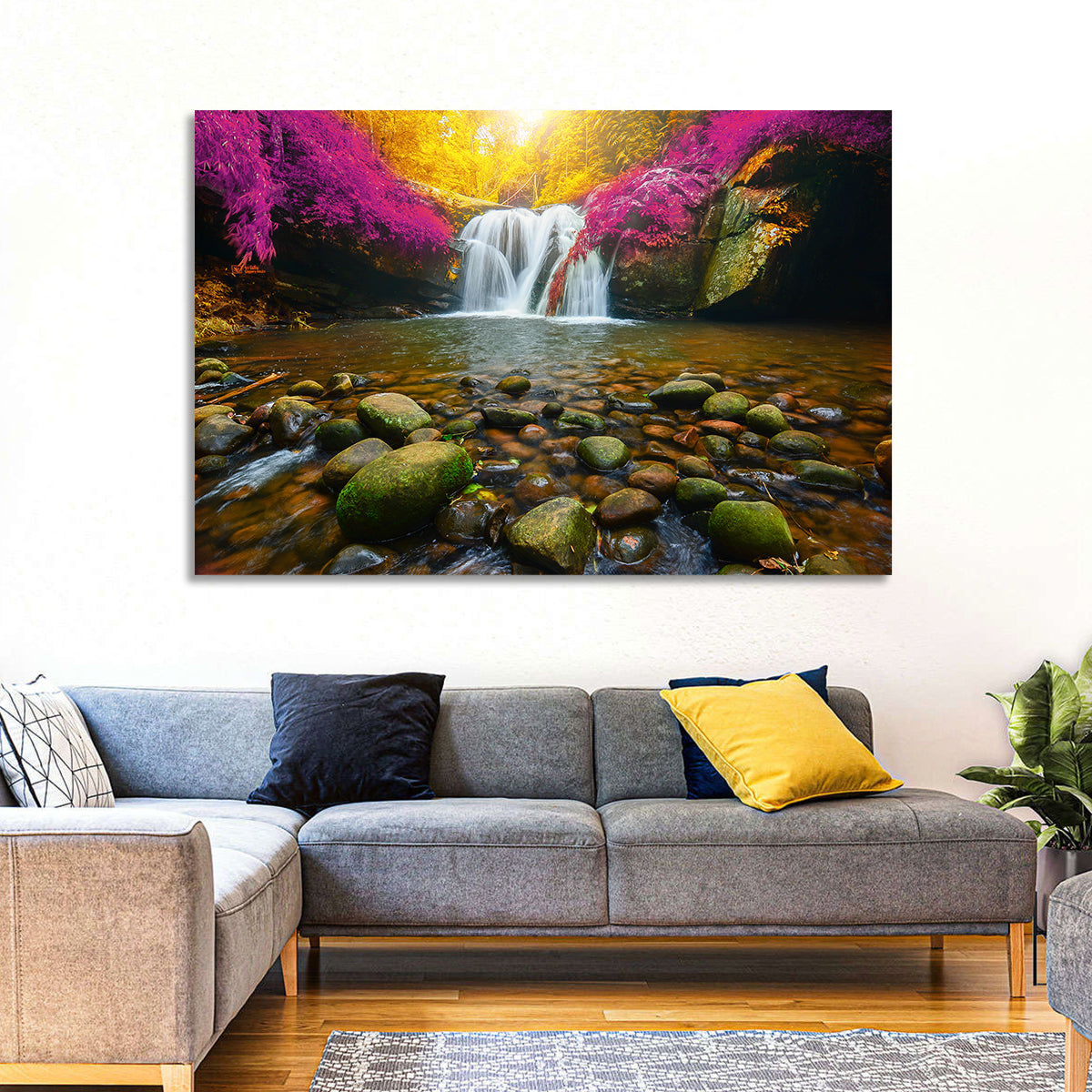 Phu Soi Dao Waterfall at Dusk Wall Art in a room, landscape