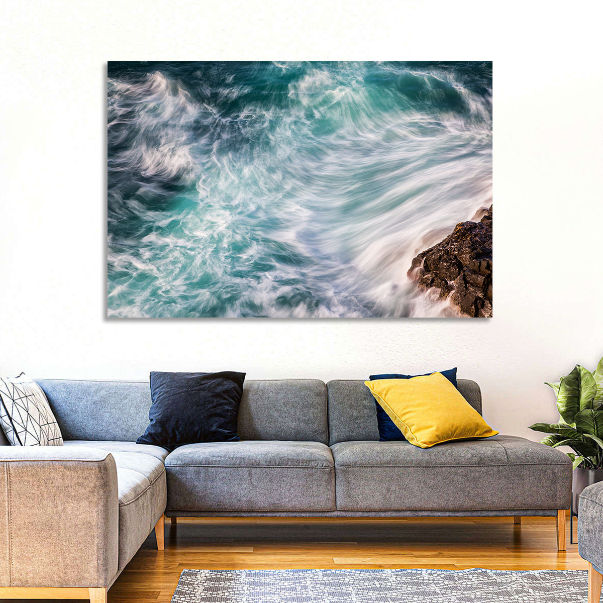 Silky Teal Ocean Waves Wall Art