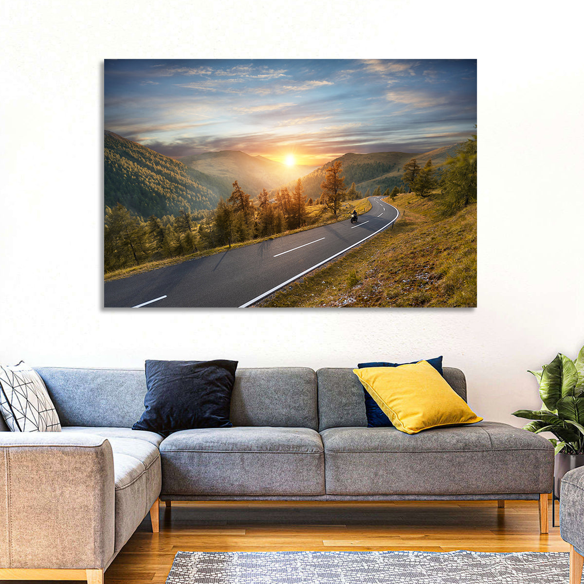 Alpine Highway at Golden Hour Wall Art in a room, landscape