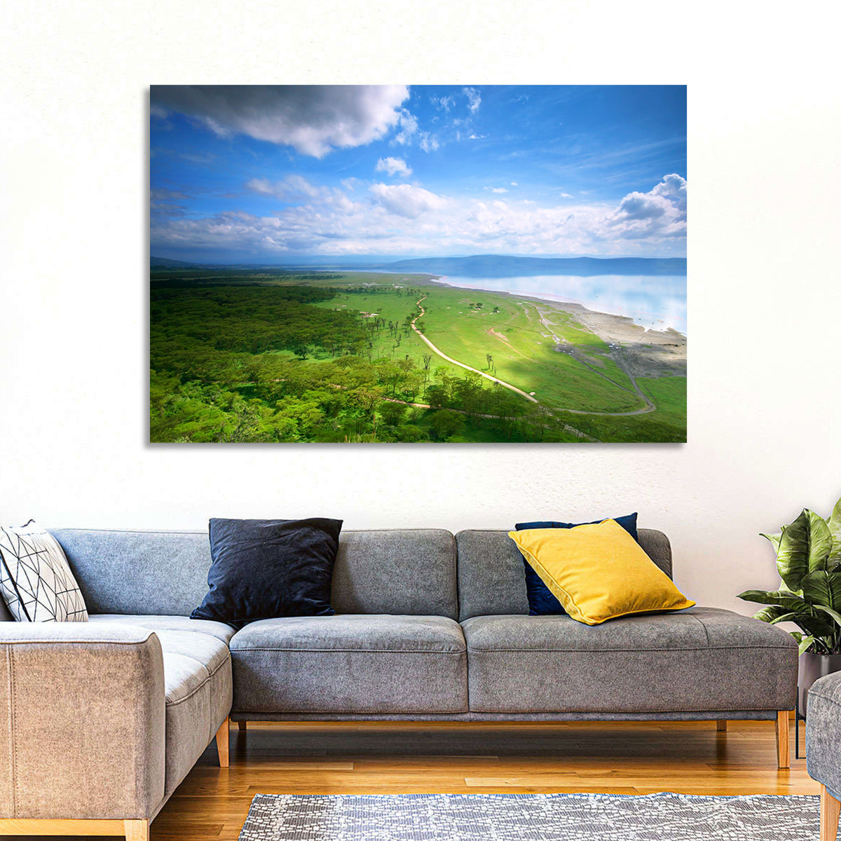Lake Nakuru Overlook Wall Art in a room, landscape