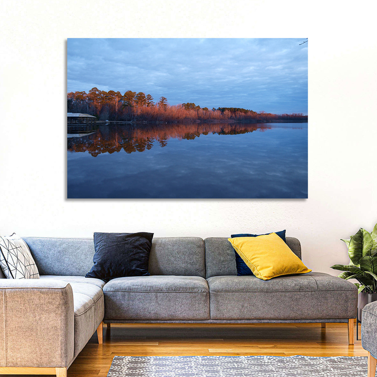 Lake Livingston Pier at Golden Hour Wall Art in a room, landscape