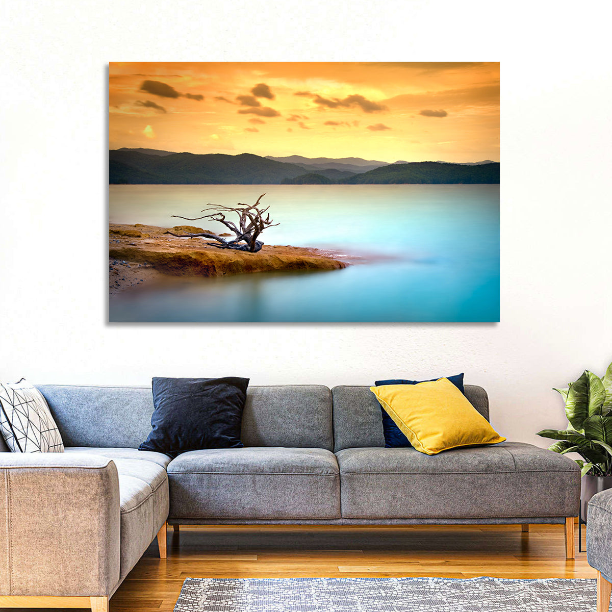 Gnarled Driftwood at Turquoise Lake Wall Art