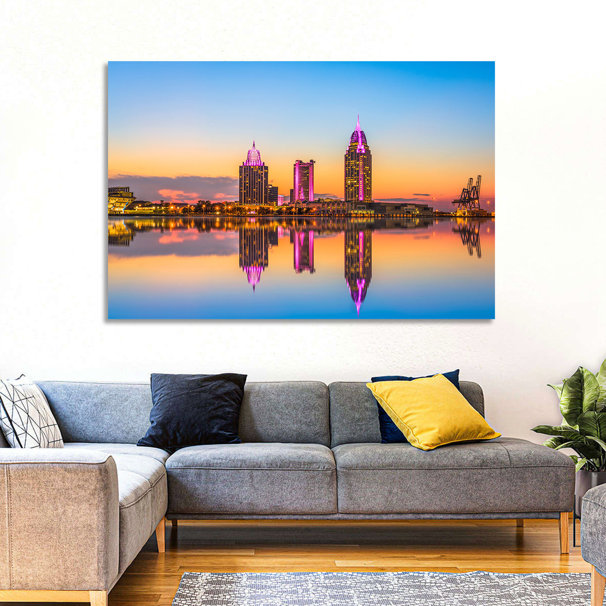 Mobile Alabama Sunset Skyline Wall Art