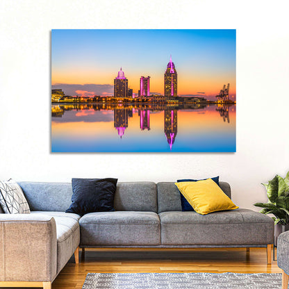 Mobile Alabama Sunset Skyline Wall Art