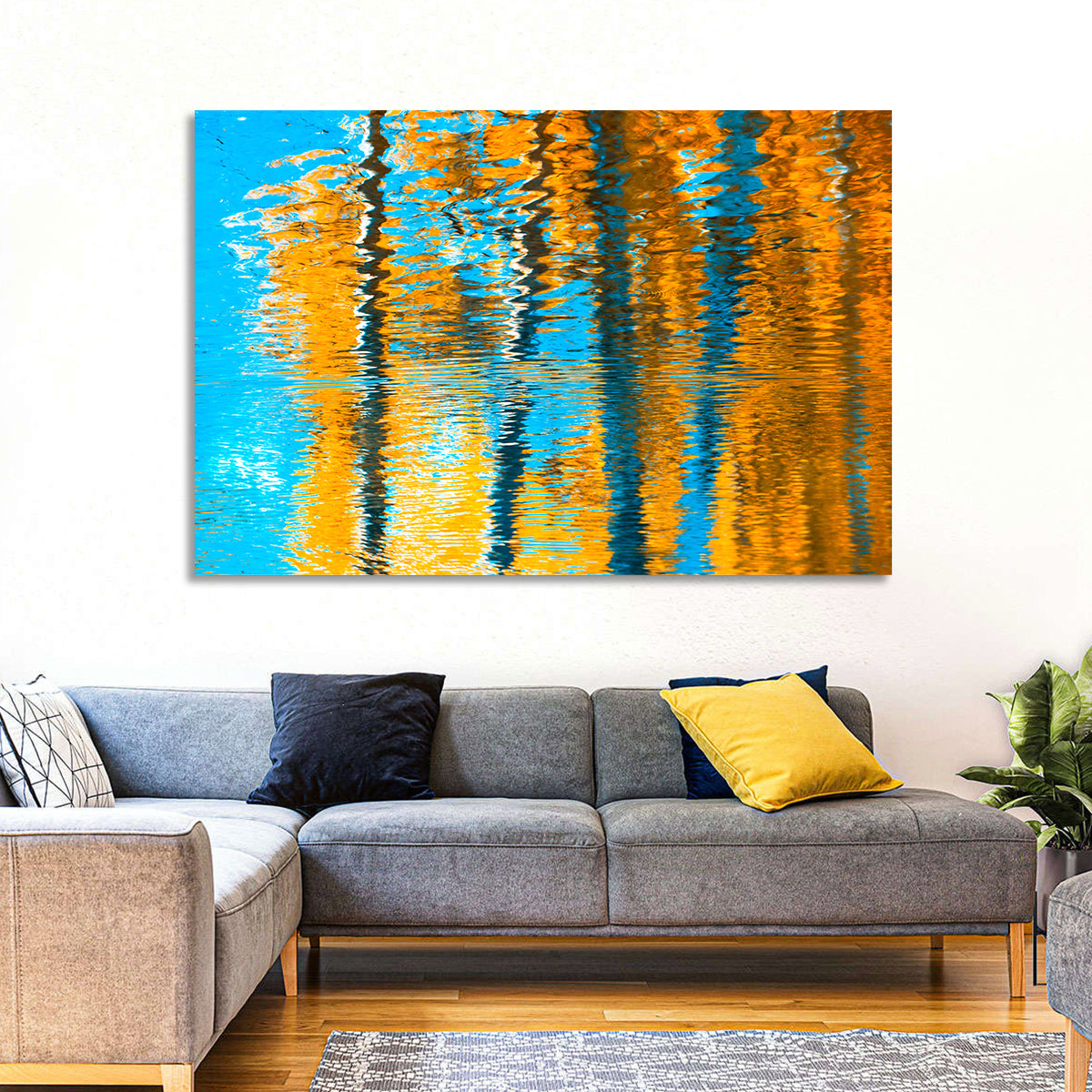 Blue Autumn Reflection Wall Art in a room, landscape
