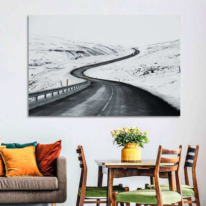 Winding Snow Road with Yellow Markers Wall Art