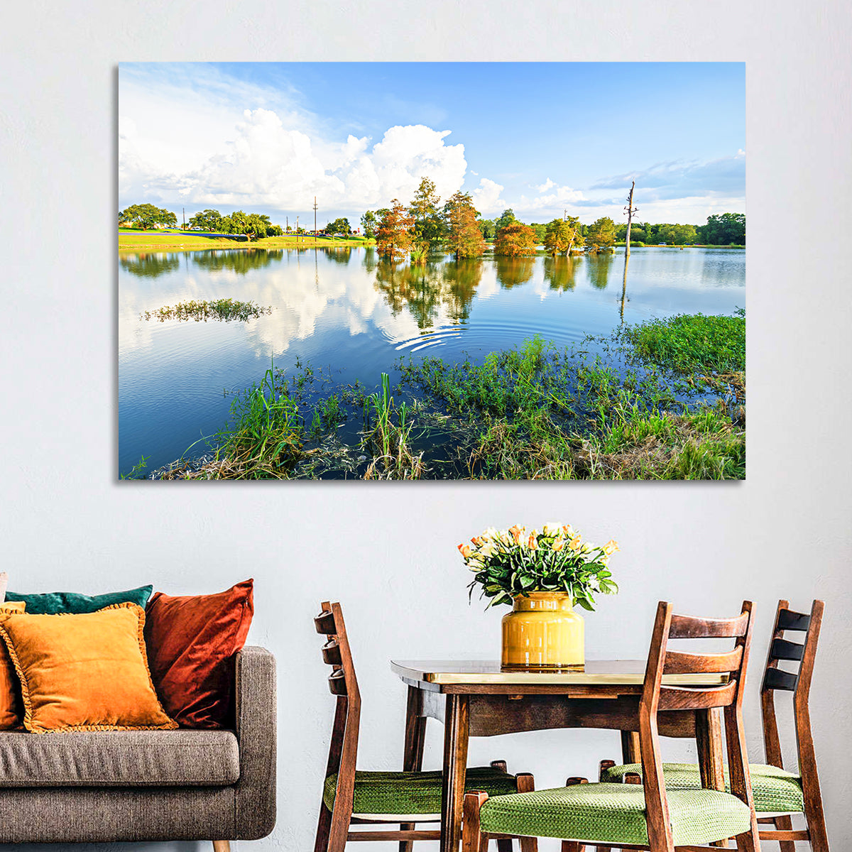 Lafayette Bayou Reflection Wall Art in a room, landscape