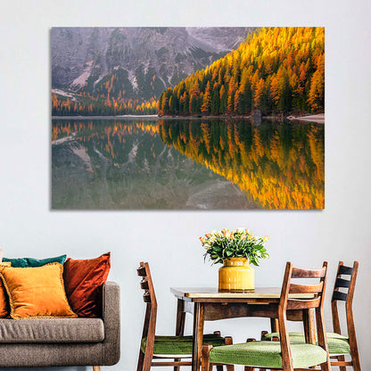 Braies Lake Golden Reflection Wall Art