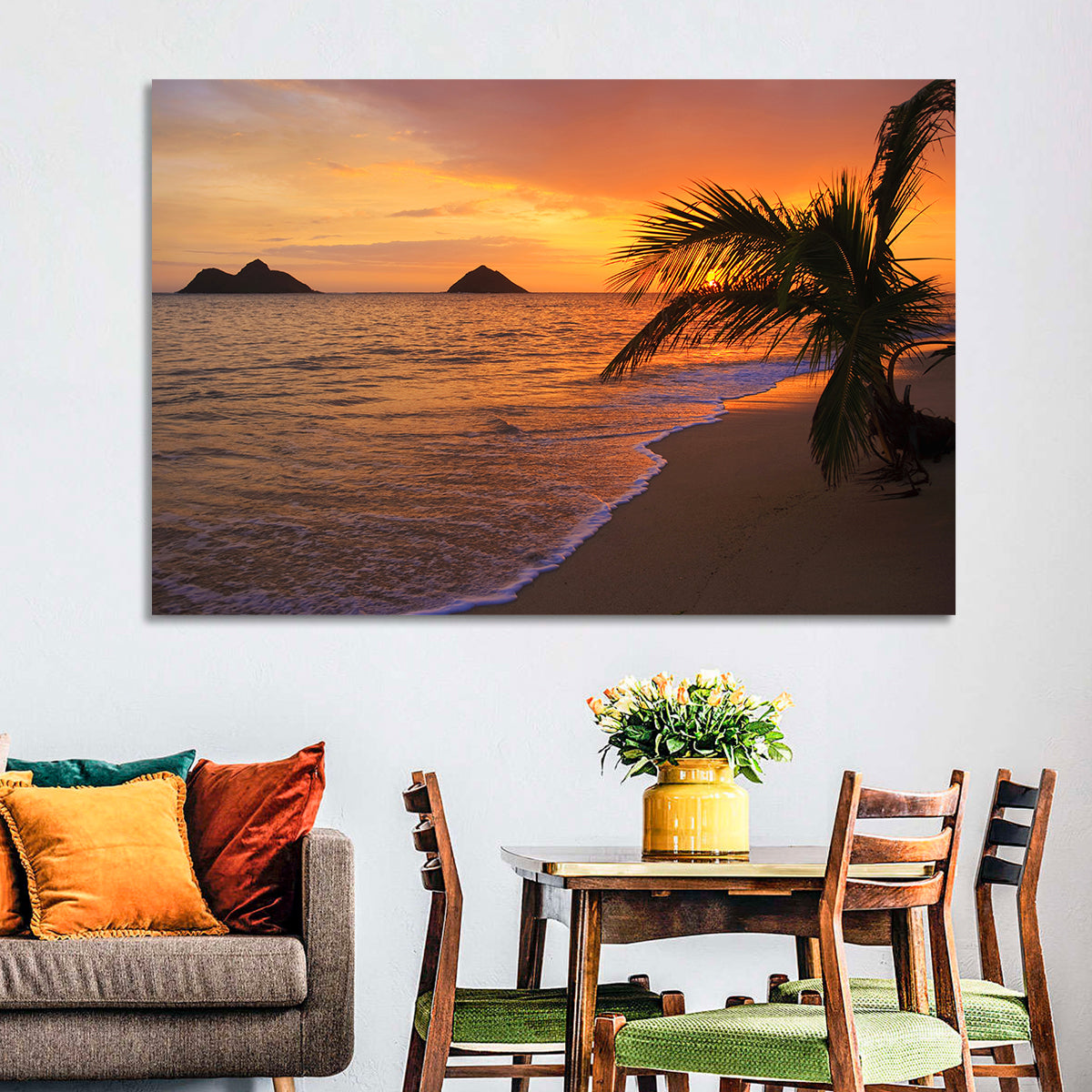 Lanikai Sunrise Over Na Mokulua Wall Art in a room, landscape