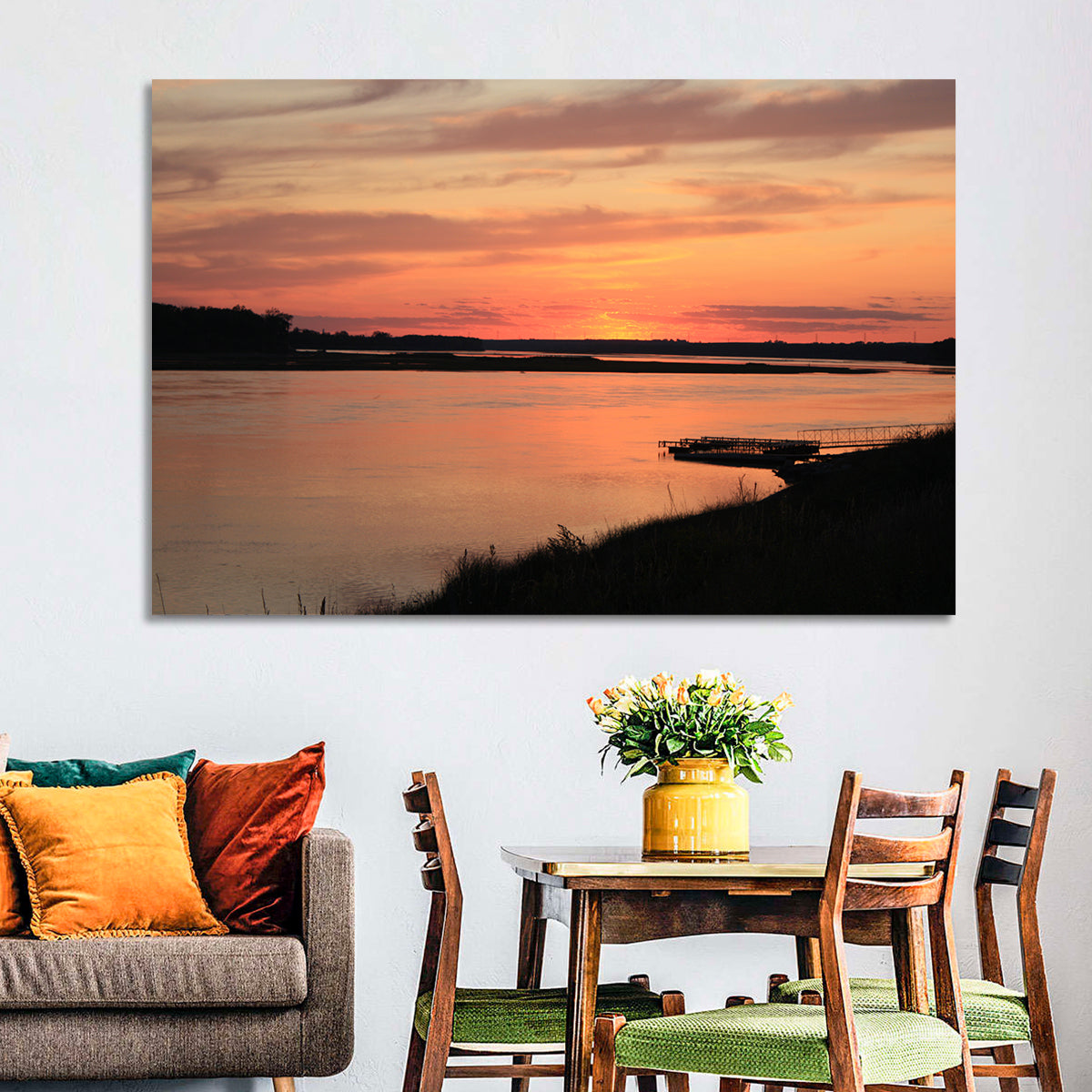 Missouri River Sunset at Dusk Wall Art in a room, landscape