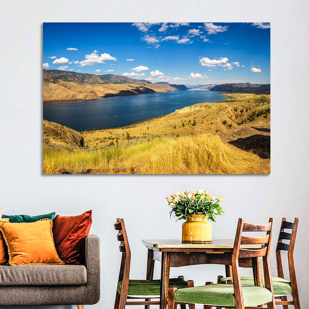 Golden Grass at Kamloops Lake Wall Art in a room, landscape