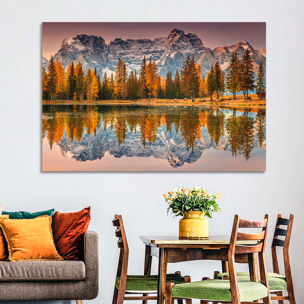 Antorno Lake Autumn Reflection Wall Art